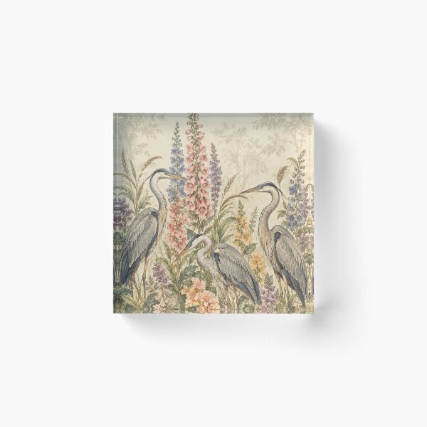 Item preview, Vintage Heron Botanical Garden Floral Art Illustration designed and sold by MimiSabu.