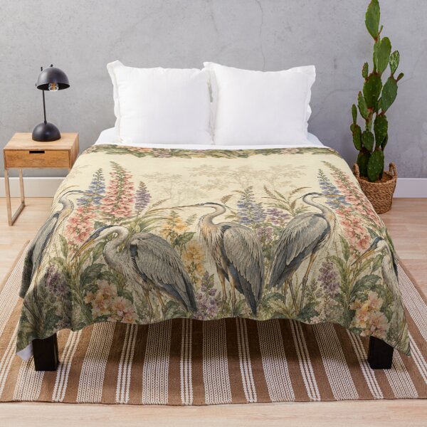 Item preview, Vintage Heron Botanical Garden Floral Art Illustration designed and sold by MimiSabu.