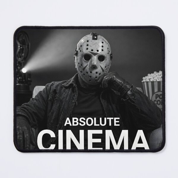 Item preview, Absolute Cinema Friday the 13th Masked Killer Hockey Night Black and White Movie Meme designed and sold by LoomisDreams.