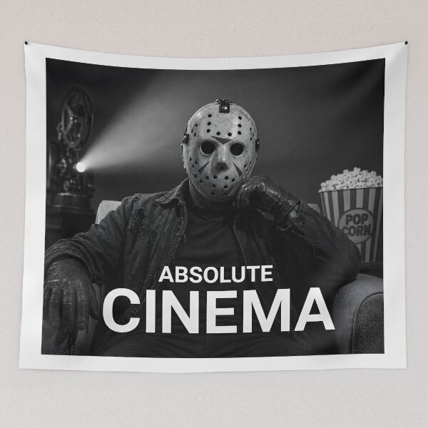 Item preview, Absolute Cinema Friday the 13th Masked Killer Hockey Night Black and White Movie Meme designed and sold by LoomisDreams.