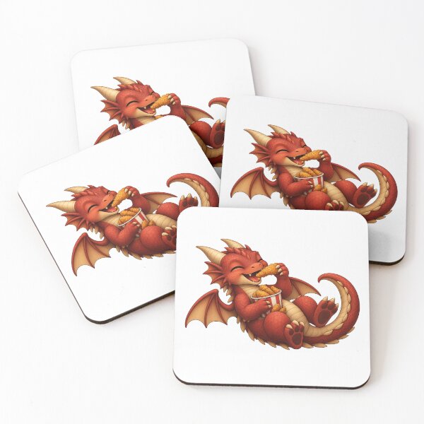 Item preview, Cute Red Dragon Eating Chicken Tenders Funny Foodie Dragon Fantasy Illustration designed and sold by Hatchling Hollow.