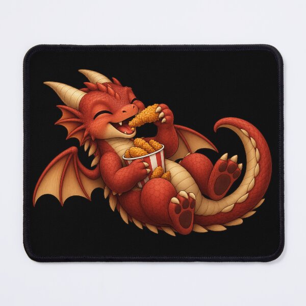 Item preview, Cute Red Dragon Eating Chicken Tenders Funny Foodie Dragon Fantasy Illustration designed and sold by Hatchling Hollow.