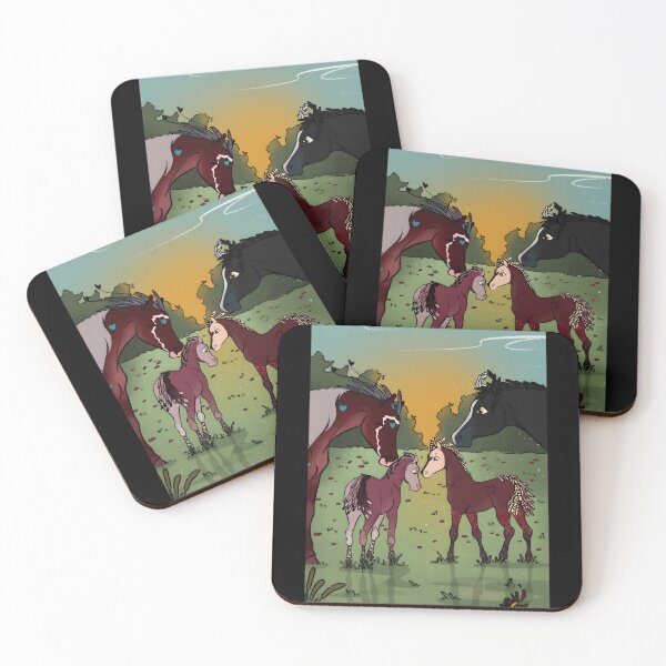 Item preview, Colorful Family of Horses in a Serene Landscape designed and sold by Catsi-Nook-Art.