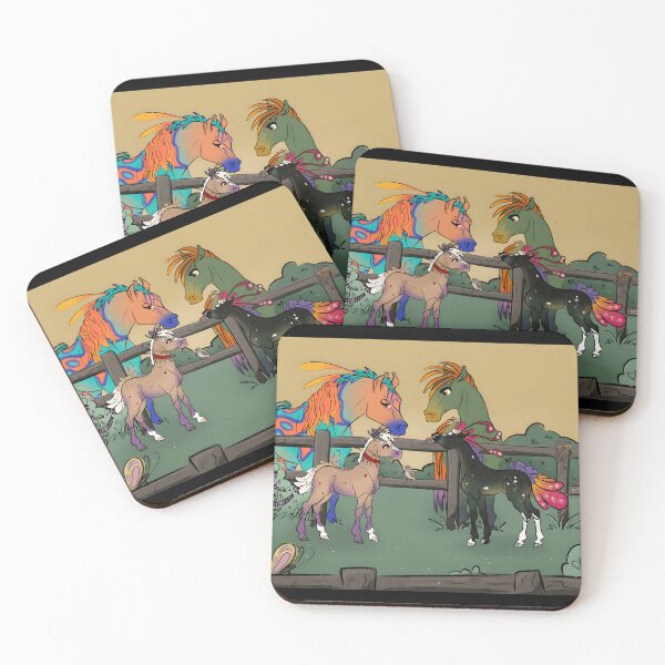Item preview, colorful fantasy horses in a whimsical pasture designed and sold by Catsi-Nook-Art.