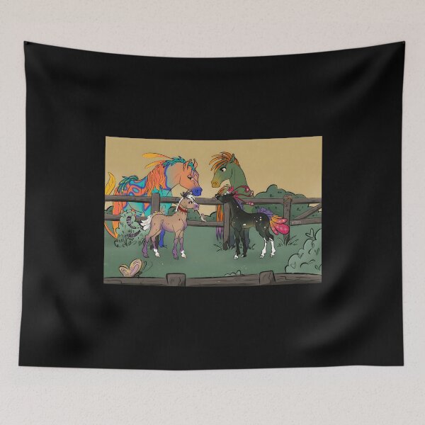 Item preview, colorful fantasy horses in a whimsical pasture designed and sold by Catsi-Nook-Art.