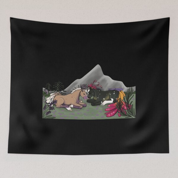 Item preview, Mythical Horses in Serene Landscape designed and sold by Catsi-Nook-Art.