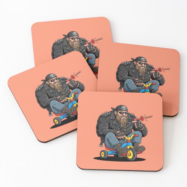 Item preview, Badass Biker Riding Tiny Tricycle Squeak Horn Funny Motorcycle Humor Pop Art designed and sold by Rare By Hero.
