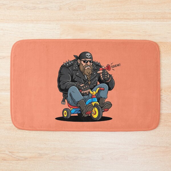 Item preview, Badass Biker Riding Tiny Tricycle Squeak Horn Funny Motorcycle Humor Pop Art designed and sold by Rare By Hero.