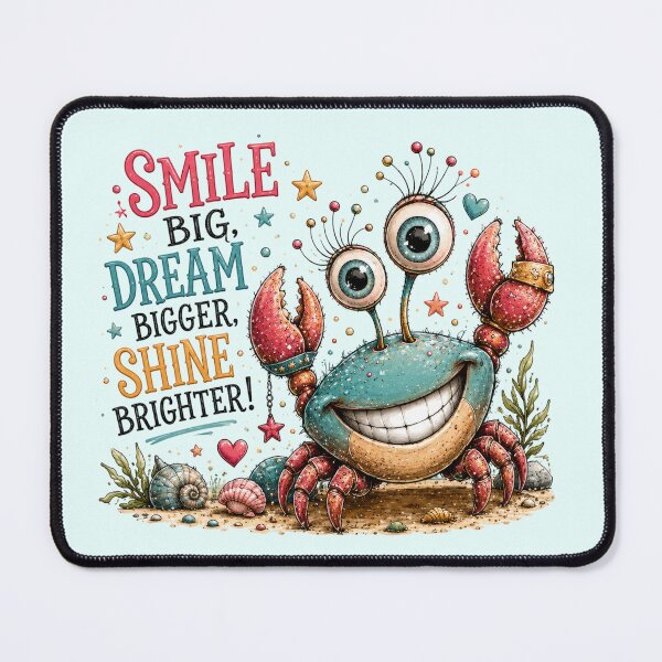 Item preview, Smile Big Dream Bigger Shine Brighter - Cute Happy Crab Quote Art designed and sold by FrescoDesign.
