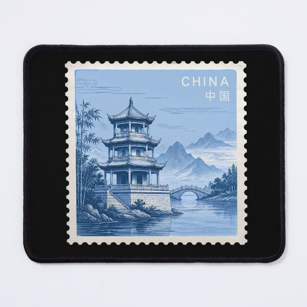 Item preview, Chinese Temple Vintage Stamp Poster | Ancient China Landscape Art | Traditional Asian Heritage Illustration.  designed and sold by TialCorner.