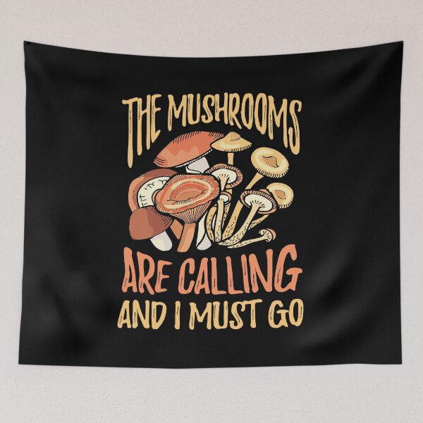 Item preview, The Mushrooms Are Calling Sticker — Cozy Mushroom Forest Typography Art designed and sold by Krasnovaovaova.
