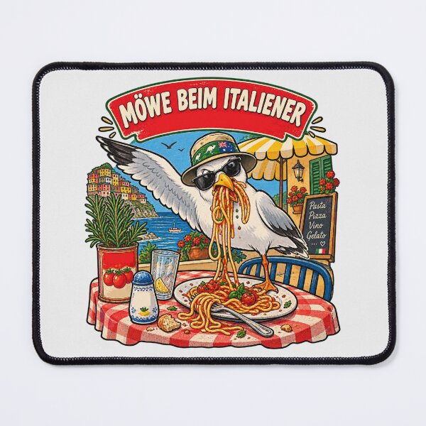 Item preview, Cheeky Aussie Seagull Stealing Spaghetti Pasta At Italian Seaside Trattoria Möwe Beim Italiener designed and sold by Yellowriversss.