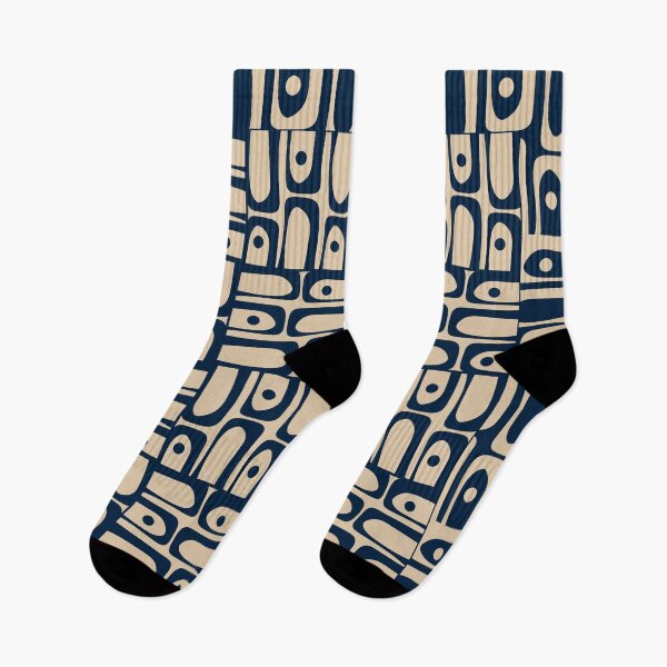 Item preview, Mid Century Modern Abstract Geometric Piquet Framed Pattern in Mid Mod Navy Blue and Beige designed and sold by kierkegaard.