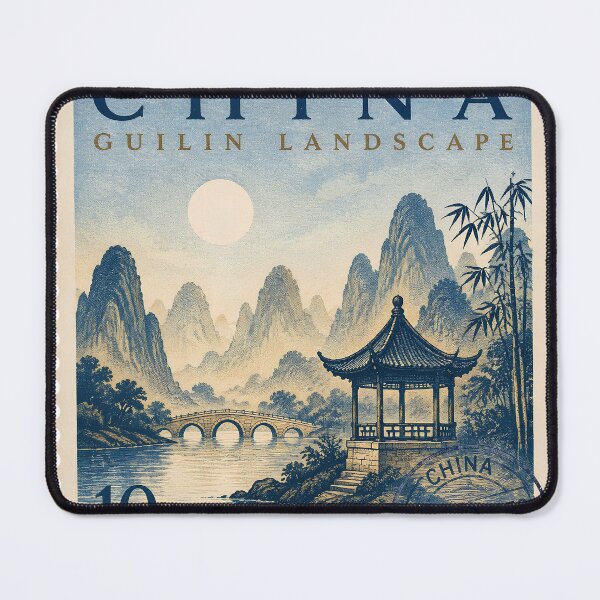 Item preview, Guilin China Vintage Stamp Poster | Chinese Landscape Mountain Art | Traditional Asian Nature Illustration designed and sold by TialCorner.