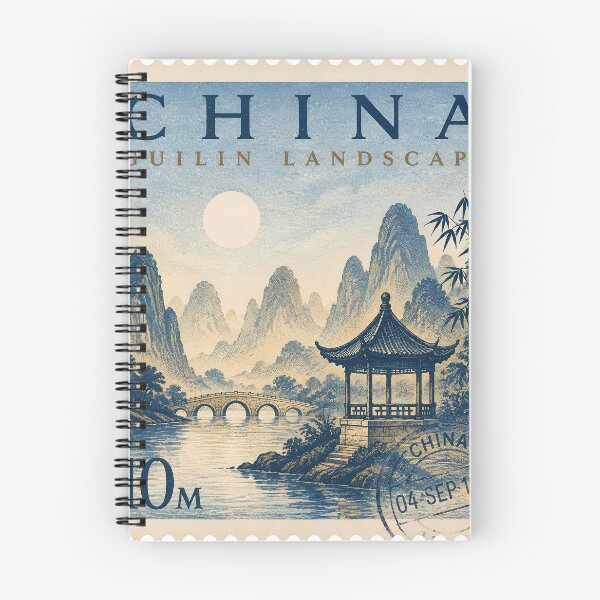 Item preview, Guilin China Vintage Stamp Poster | Chinese Landscape Mountain Art | Traditional Asian Nature Illustration designed and sold by TialCorner.