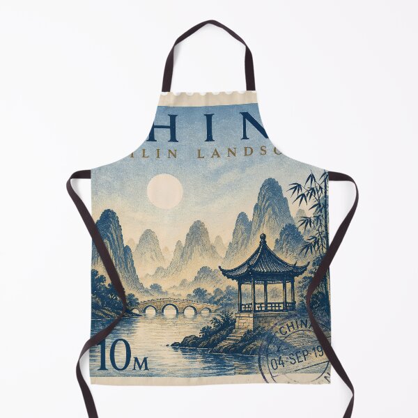 Item preview, Guilin China Vintage Stamp Poster | Chinese Landscape Mountain Art | Traditional Asian Nature Illustration designed and sold by TialCorner.