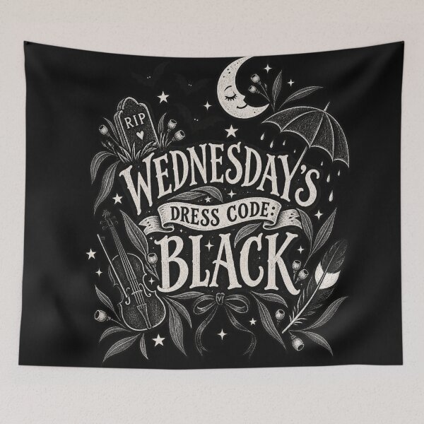 Item preview, Wednesday's Dress Code Black Gothic Coquette Moody Floral Aesthetic With Moon Cello and Bats Illustration designed and sold by Yellowriversss.