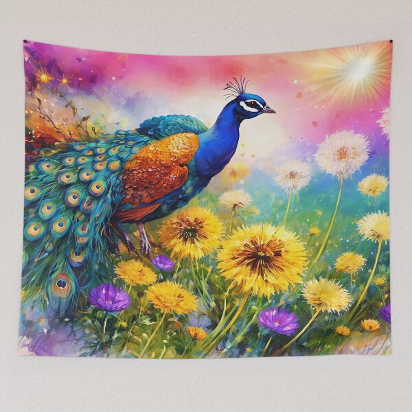 Item preview, Vibrant Peacock in a Flower Field designed and sold by cuprum.