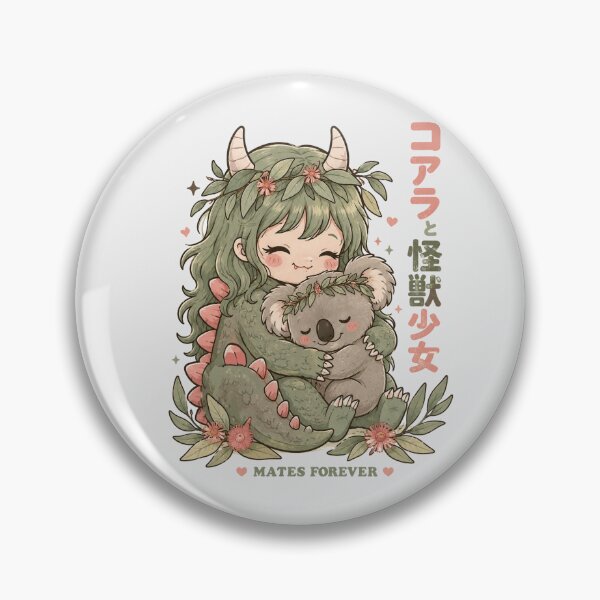 Item preview, Koala and Kaiju Girl Mates Forever Cute Australian Kawaii Monster Hugging Koala With Eucalyptus Wreath Illustration designed and sold by Yellowriversss.