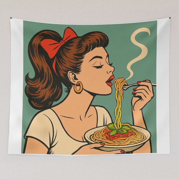 Item preview, Vintage Pop Art Woman Eating Spaghetti designed and sold by Vision Crafted.