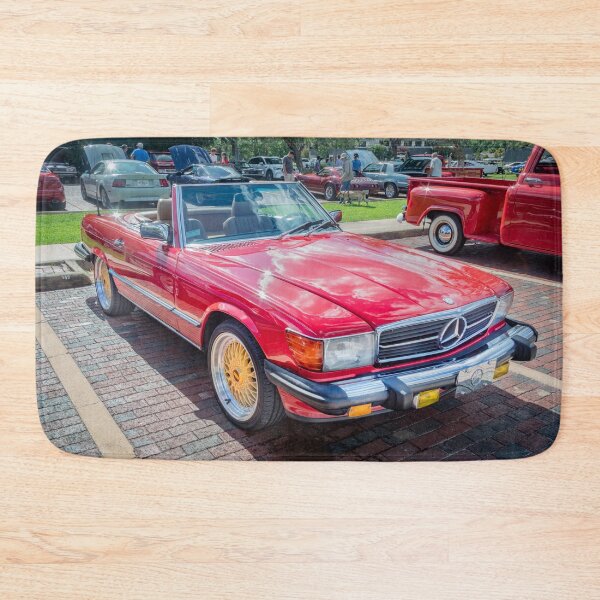 Item preview, Classic Red Mercedes 560SL R107 Convertible Art Print designed and sold by RichFrancoCars.