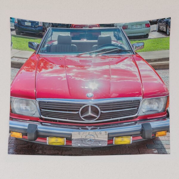 Item preview, Classic Red Mercedes 560SL R107 Convertible Art Print designed and sold by RichFrancoCars.