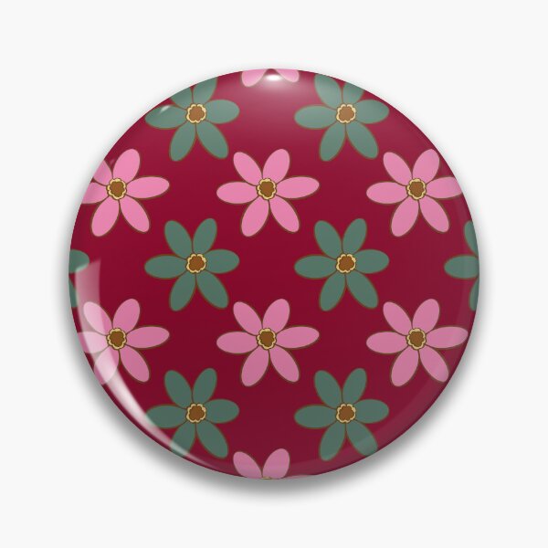 Item preview, Retro chic pink and teal flowers on dark red background designed and sold by PrettywithColor.
