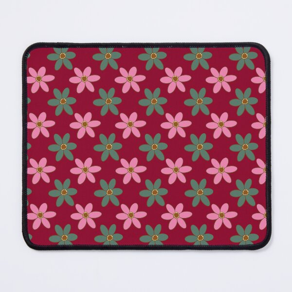 Item preview, Retro chic pink and teal flowers on dark red background designed and sold by PrettywithColor.