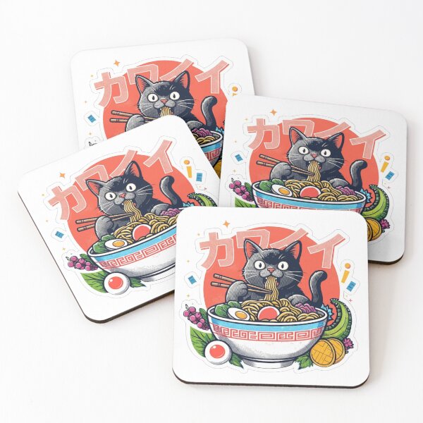 Item preview, Kawaii Black Cat Eating Ramen Retro Japanese Comic Sticker designed and sold by ORI-ginal Weirdos: The Weirdly Wonderful Crew.