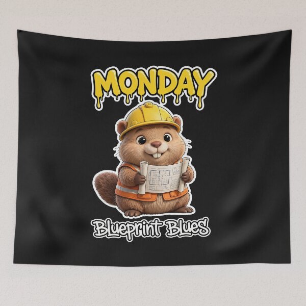 Item preview,  Monday Blueprint Blues - Cute 3D Builder Beaver Graffiti designed and sold by Surviving Monday Club.