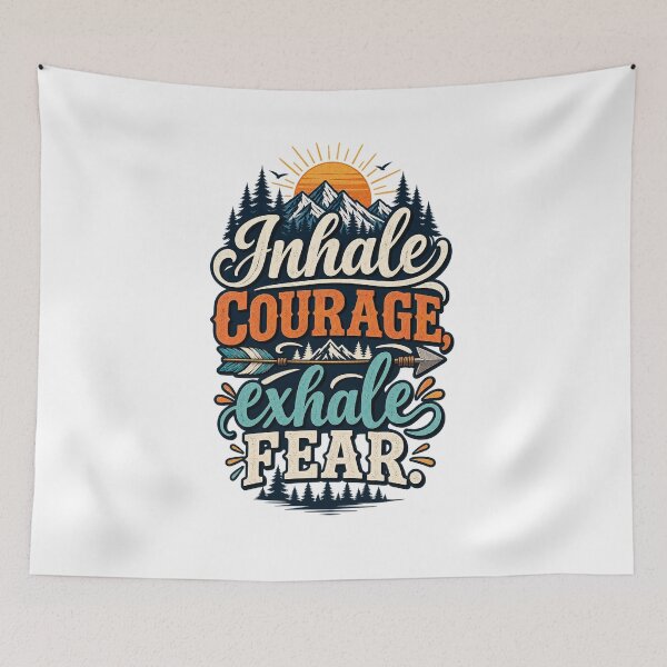 Item preview, Inhale Courage Exhale Fear Vintage Mountain Inspirational Quote designed and sold by CreativeNest Prints.