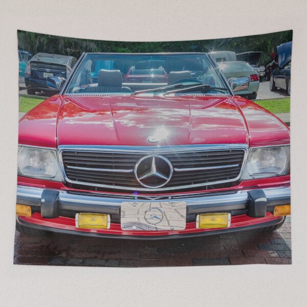 Item preview,  Classic Red Mercedes 560SL R107 Convertible Art Print designed and sold by RichFrancoCars.