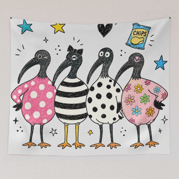 Item preview, Escuadrón de pollos retro Bin Lindos amigos ibis australianos con coloridos lunares designed and sold by Yellowriversss.