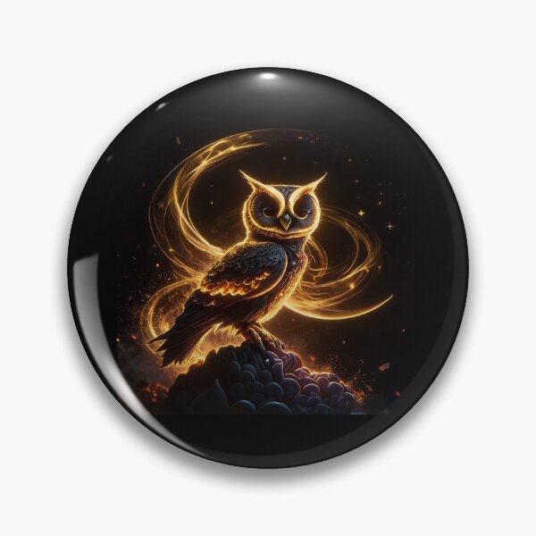Item preview, A majestic black owl illuminated by flowing golden light designed and sold by TitiaDesign.