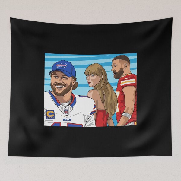 Aperçu de l'œuvre Petit ami distrait : Josh Allen Taylor des Buffalo Bills et Travis Kelce des Kansas City Chiefs créée et vendue par aleggsaurus.