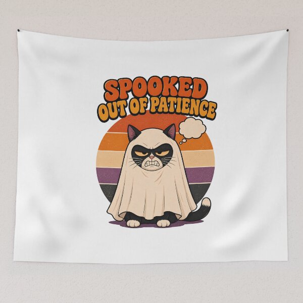 Item preview, Spooked Out Of Patience Ghost Cat Halloween Meme designed and sold by Retro Whiskers.