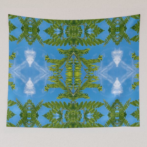 Item preview, Branch of green leaves against a blue sky, mirror image designed and sold by lyloubeaupere.