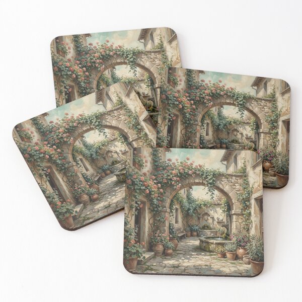Item preview, Vintage European Courtyard with Floral Arch designed and sold by Denim Art Studio.