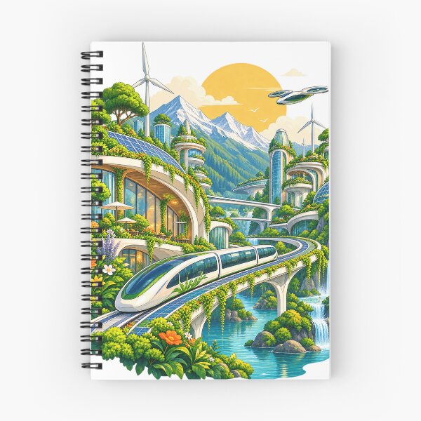 Item preview, Eco Friendly Solarpunk City Monorail Landscape designed and sold by ArtNova17.