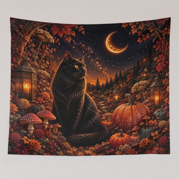 Item preview, Black Cat Under the Autumn Moon designed and sold by Gold&pixels.