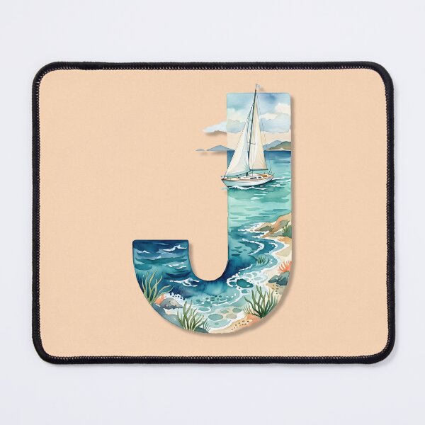 Item preview, Coastal Initial J Sailboat Ocean Monogram Nautical Beach Personalized Design designed and sold by Sea Gem.