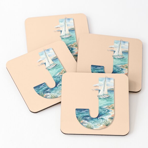 Item preview, Coastal Initial J Sailboat Ocean Monogram Nautical Beach Personalized Design designed and sold by Sea Gem.