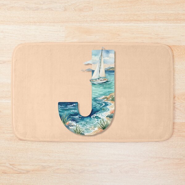 Item preview, Coastal Initial J Sailboat Ocean Monogram Nautical Beach Personalized Design designed and sold by Sea Gem.