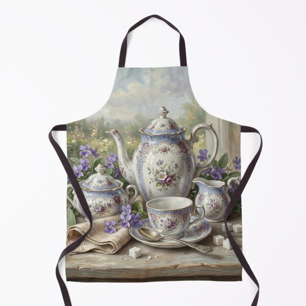 Item preview, Vintage Tea Set with Violets Still Life Oil Painting designed and sold by Denim Art Studio.