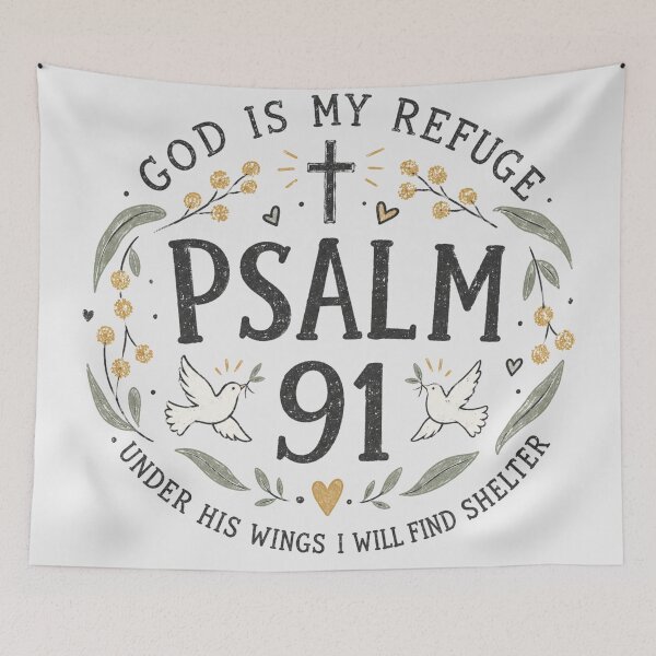 Item preview, Psalm 91 God Is My Refuge Under His Wings I Will Find Shelter Australian Wattle Christian designed and sold by Yellowriversss.