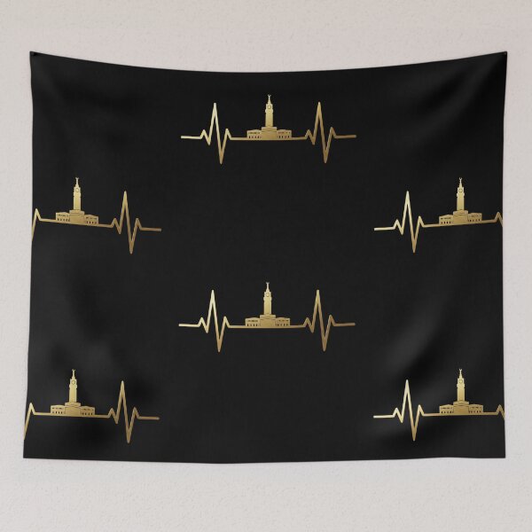 Item preview, Makkah Clock Tower & Kaaba Heartbeat - Islamic Landmark EKG Pulse Gold Design designed and sold by D-Islamic.
