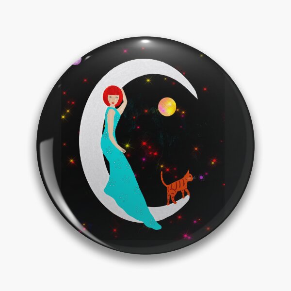 Item preview, Woman and Cat on Crescent Moon designed and sold by Elaine M Hayward .
