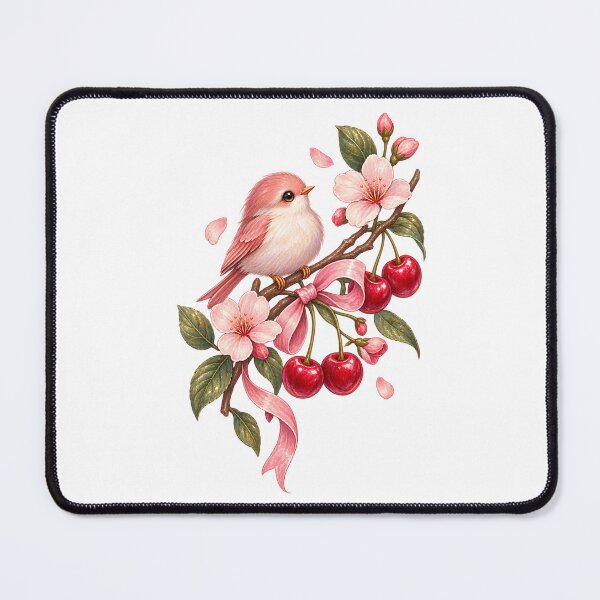 Item preview, Tiny Bird & Cherries – Cute Cottagecore Nature Art designed and sold by GraphiteRealm.