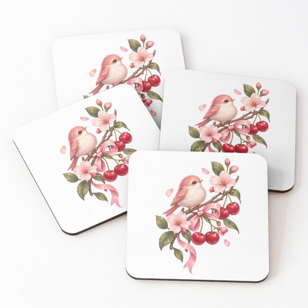 Item preview, Tiny Bird & Cherries – Cute Cottagecore Nature Art designed and sold by GraphiteRealm.