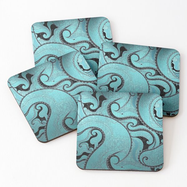 Item preview, Teal Black Swirling Wave Pattern designed and sold by IntelliMindDesigns.